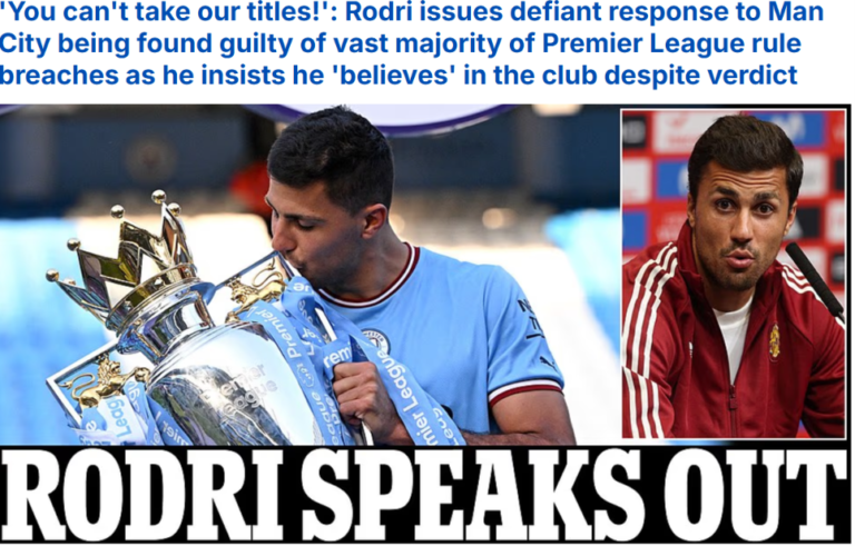 Rodri oo si cad udiiday in Man City in laga qaado Koobabka ay qaadeen & hadal adag uu hawada umariyey mucaaradka